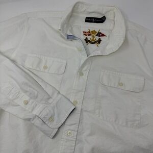 Ralph‎ Lauren Mens White Button-Down 100% Cotton vintage rare logo large